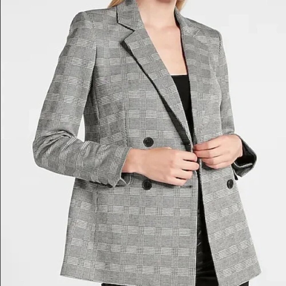 Express Oversized Glen Plaid Double Breasted Blazer - Picture 2 of 12